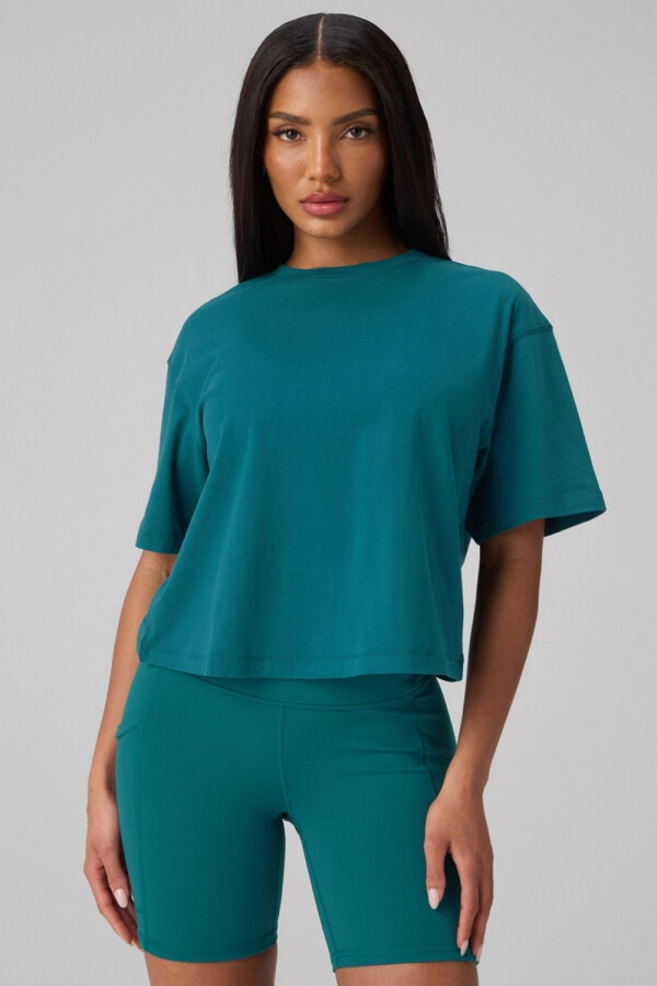 Polo Cotton Boxy Tee Mujer Green Abyss