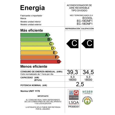 Aire Acondicionado Pared Ecool 18000 BTU con control Aire Acondicionado Pared Ecool 18000 BTU con control
