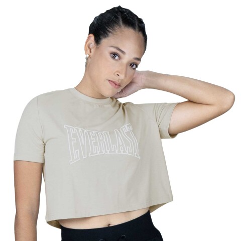 CROP TOP FEM POLY/VISC/SPX EVERLAST LOGO KHAKI S KH