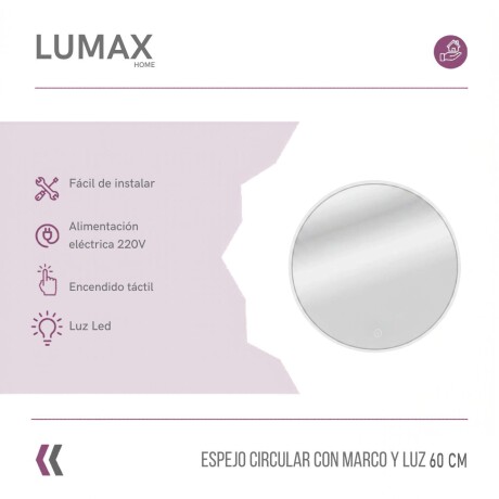 Espejo Lumax Doddy redondo con marco y luz 60cm Blanco