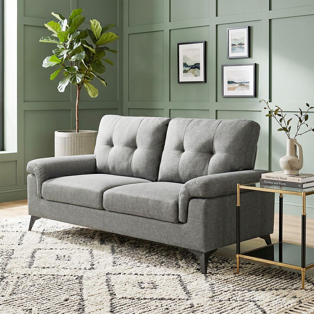 Sillón 2 Cuerpos Tela y Madera Natural Living - Lamona Gris Oscuro