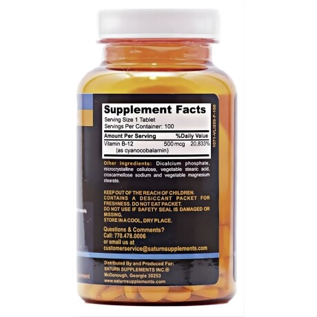 Suplemento vitamínico B-12 Saturn MCG 100CT Ninguno