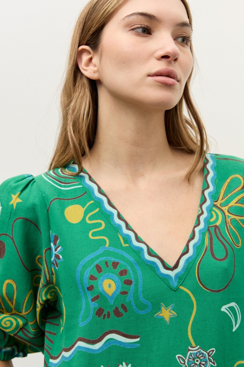 Maxi vestido estampa Étnica verde