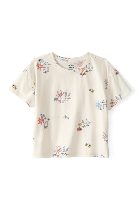 Remera de algodón, manga corta, color crema, diseño conejo de Pascua Remera de algodón, manga corta, color crema, diseño conejo de Pascua
