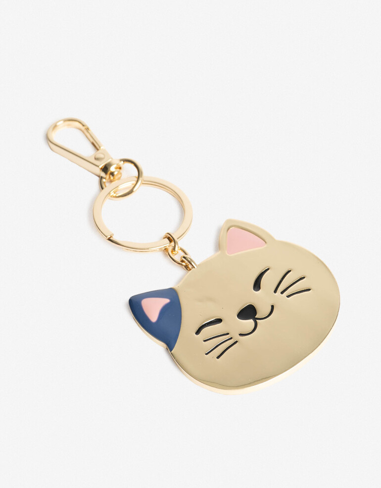 Llavero Metal Llavero Metálico Cara De Gato. - Dorado