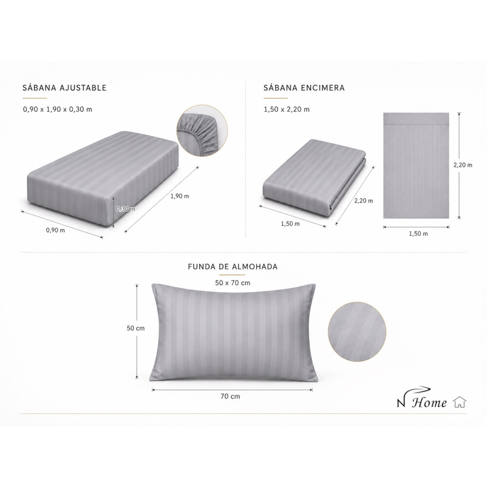 Juego Completo de Sabanas 1 Plaza 400 Hilos Premium Gris