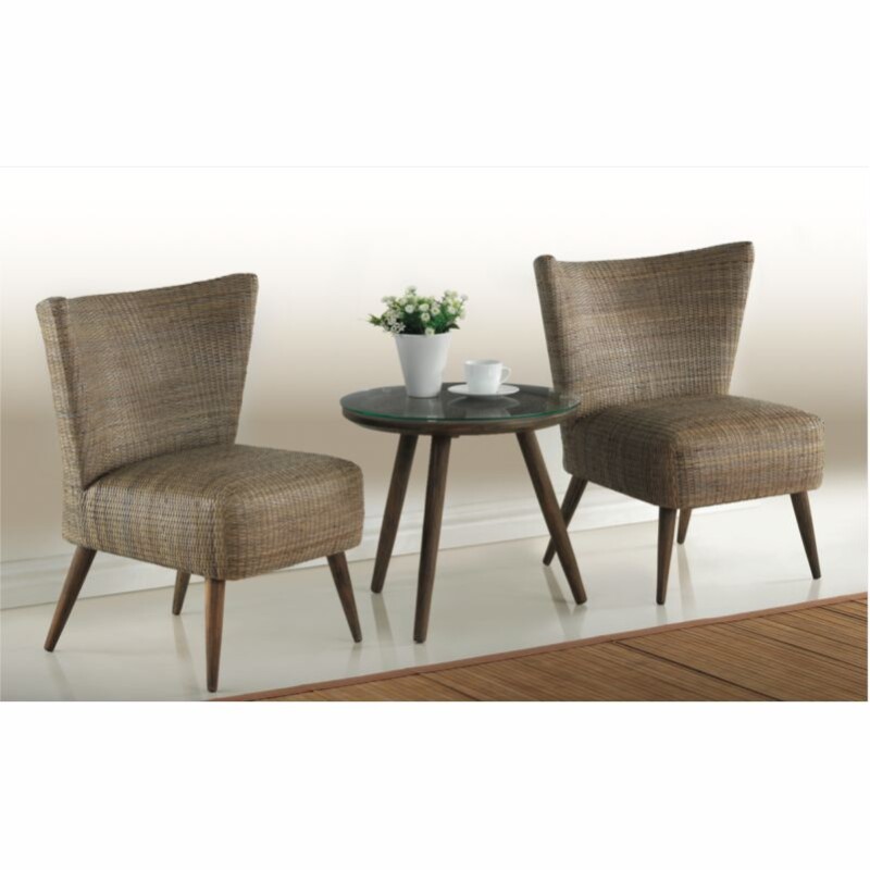 Mesa Lateral Rainbow 1305 de Madera, Rattan y Vidrio Mesa Lateral Rainbow 1305 de Madera, Rattan y Vidrio