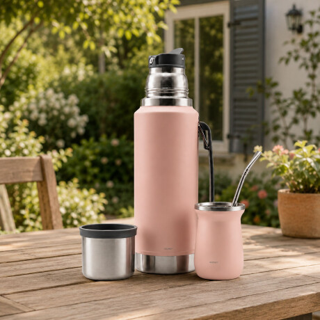 Set Matero Termo 1L Ac. Inox + Mate 160ml Térmico Completo Rosa