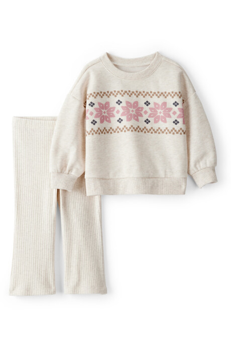 Set dos piezas de algodón, pantalón acanalado y buzo, crema Sin color