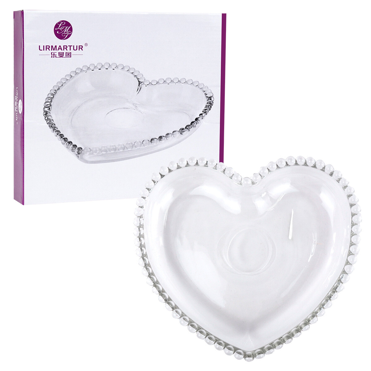 Plato de vidrio con forma de corazón 