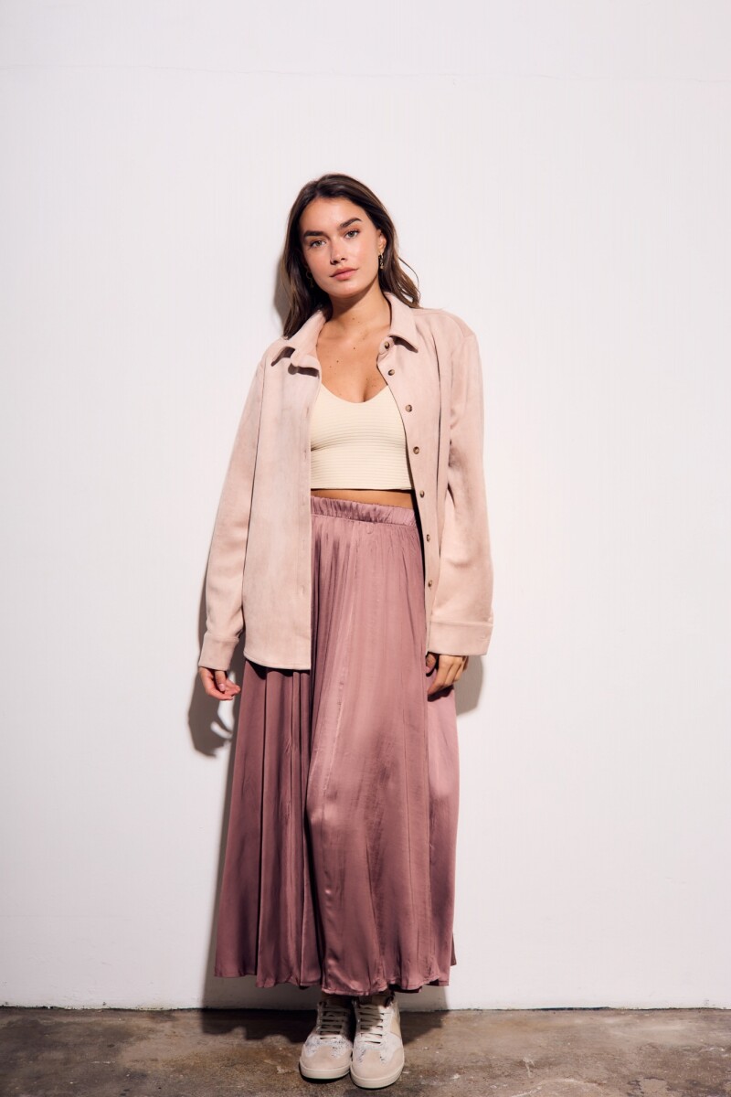 Falda Saten Pliegues Rosa