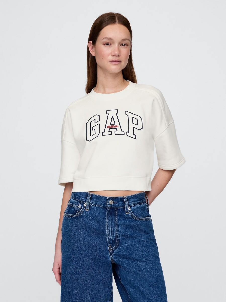 Buzo Deportivo Crop Manga Corta Logo Mujer - New Off White 
