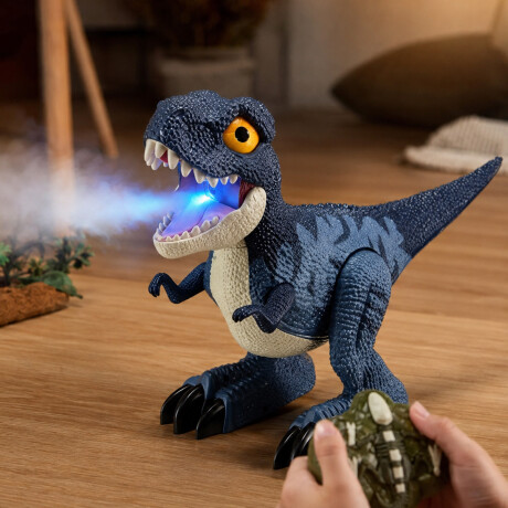 Dinosaurio a control remoto con luces y humo Azul