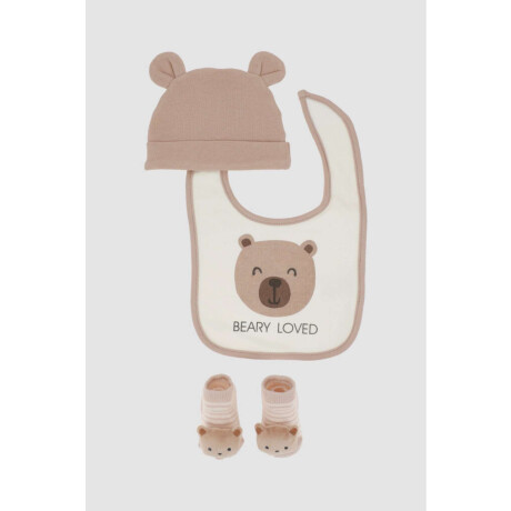 Pack Gorro Babero Y Medias Oso Beige