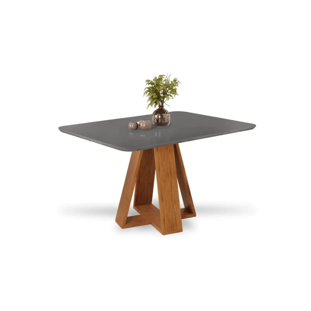 Juego De Comedor - 4 Sillas + Mesa Tapa De Vidrio - Celeste Beige / Gris