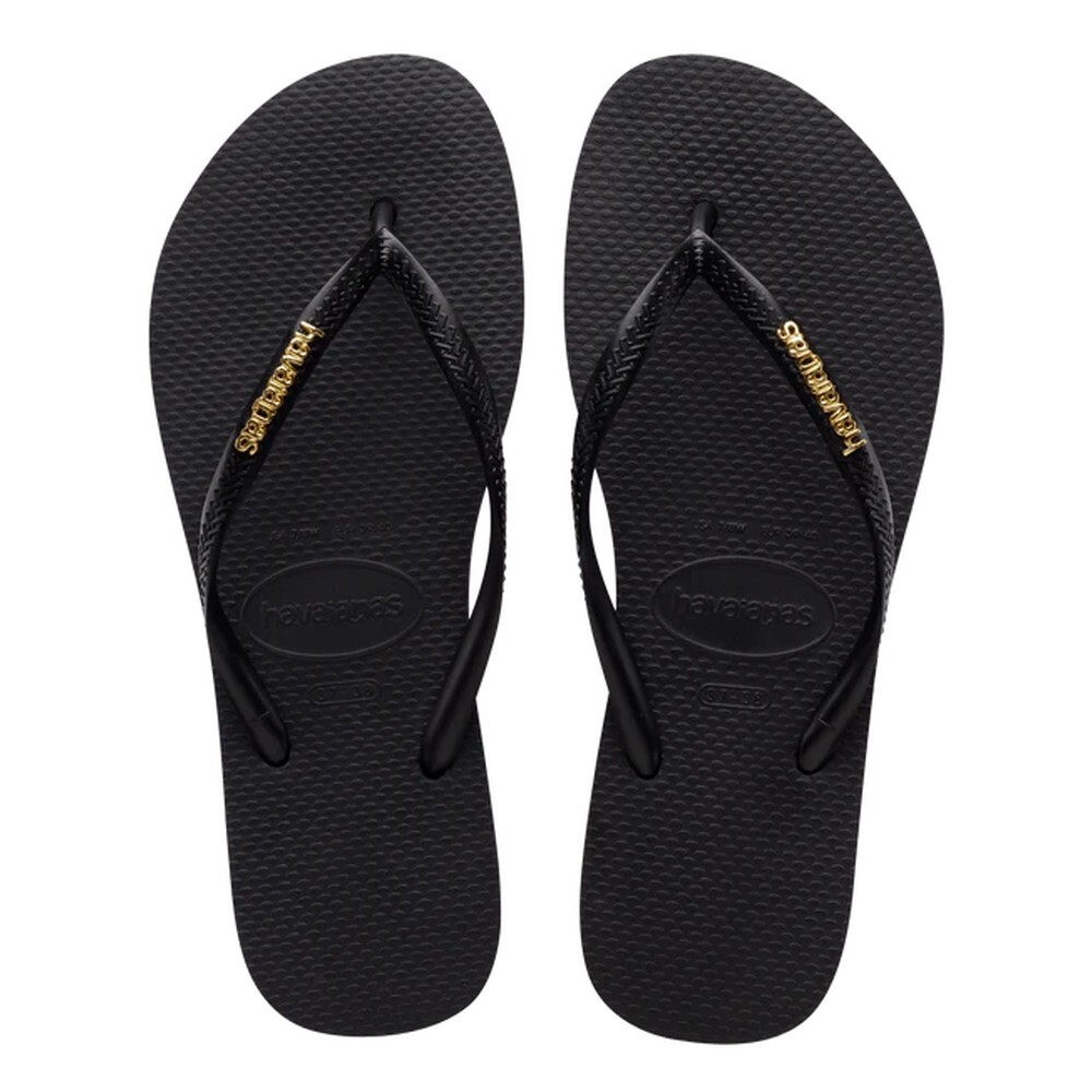 Sandalias Havaianas Slim Logo Metallic Mujer Negro/Dorado
