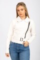 Chaqueta efecto cuero con cinto Blanco