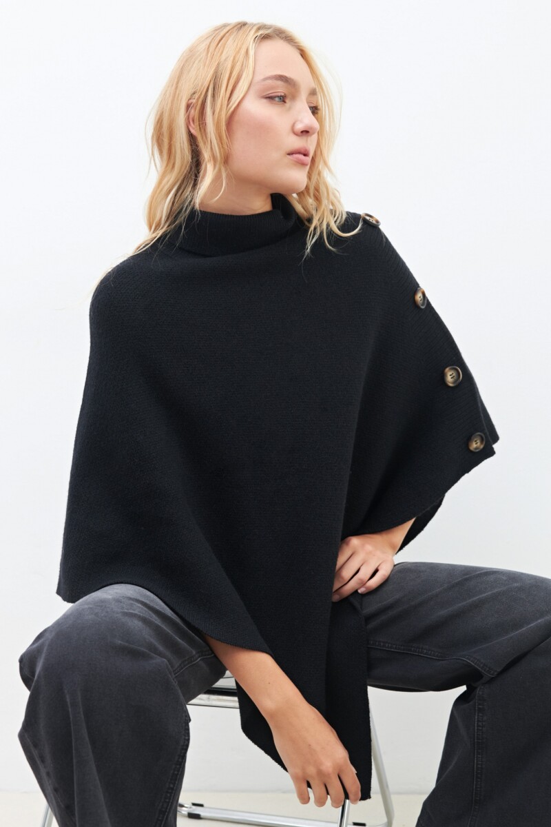 Poncho tejido con botones - negro 