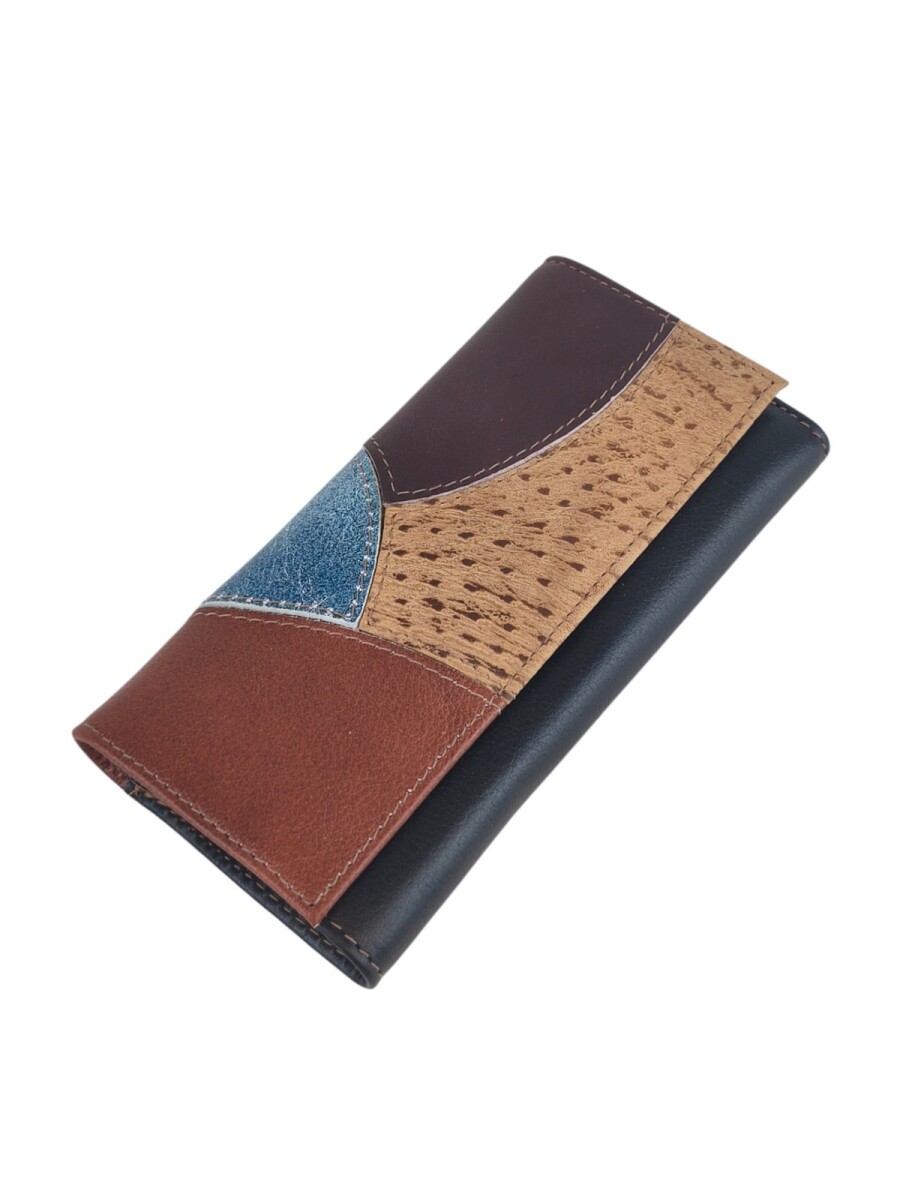 Billetera Larga Cuero Genuino Patchwork - Multicolor 