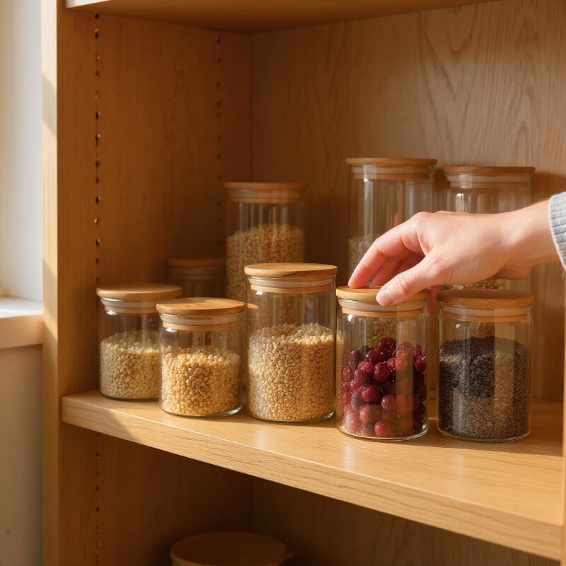 Set De Frascos Borosilicato Y Tapa Bambú 5 Piezas Sin Color