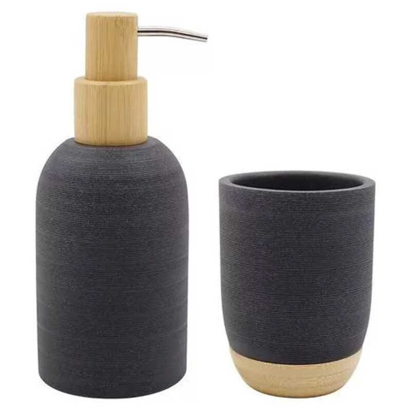 Set De Accesorios Para Baño En Resina Y Bambú Negro