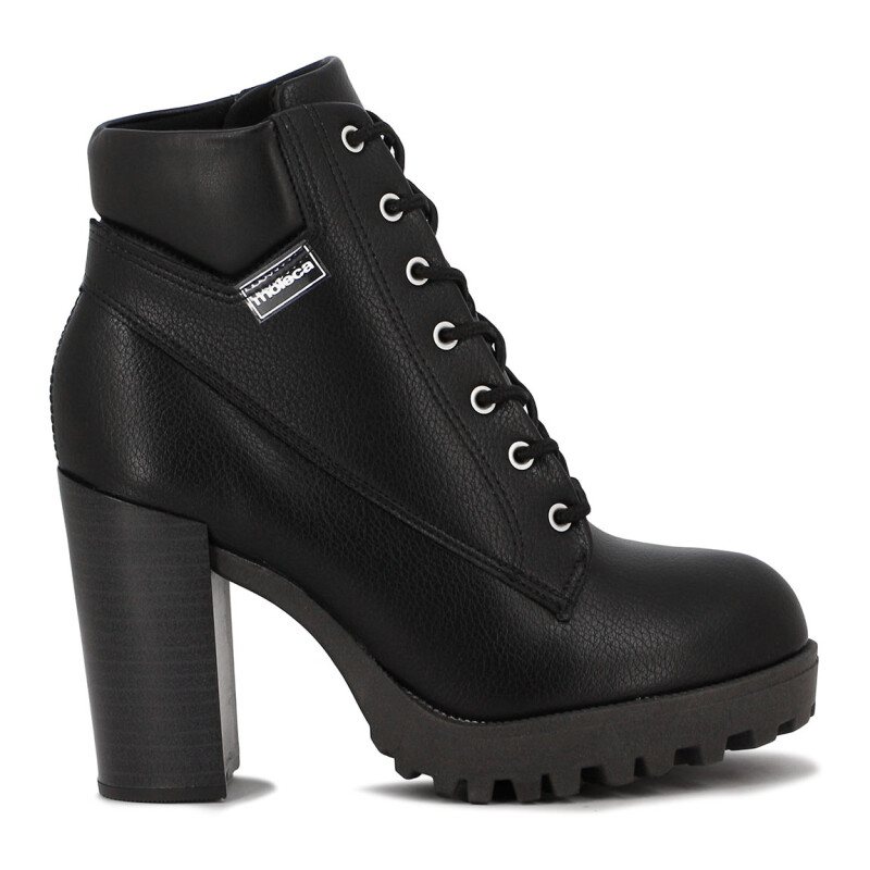Moleca Bota Acordonada C/taco Cuadrado Negro