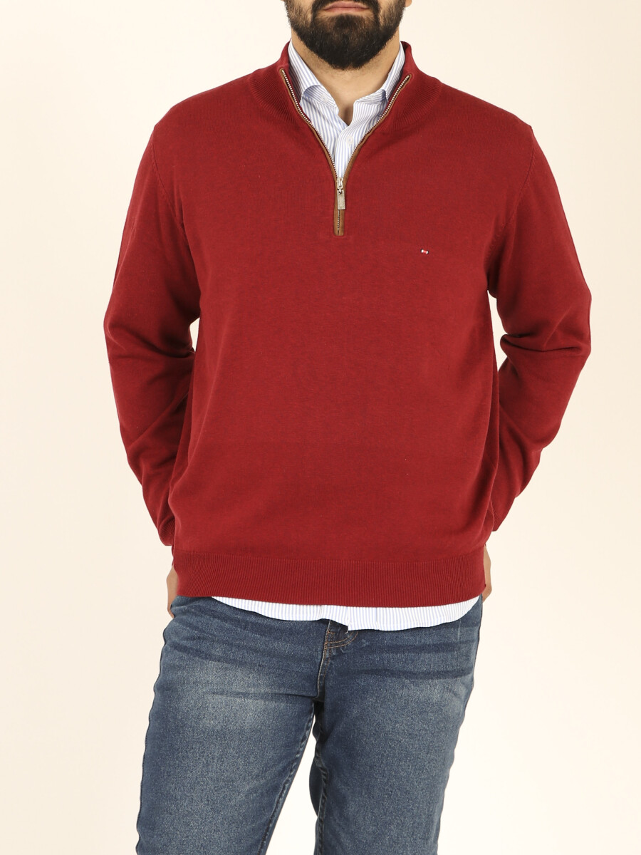 Sweater Medio Cierre Harrington Label - Rojo Oscuro 