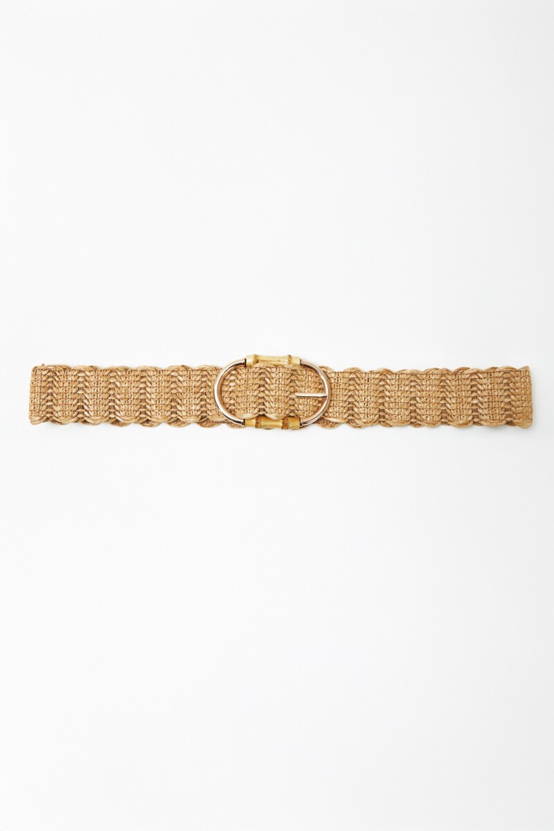 Cinturón de rafia hebilla metálica beige