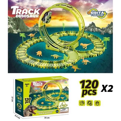 Pista Carreras Dinosaurio Playset Infantil Encastrable 240P Verde