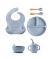 Set de alimentación de silicona para bebé  6 piezas Celeste