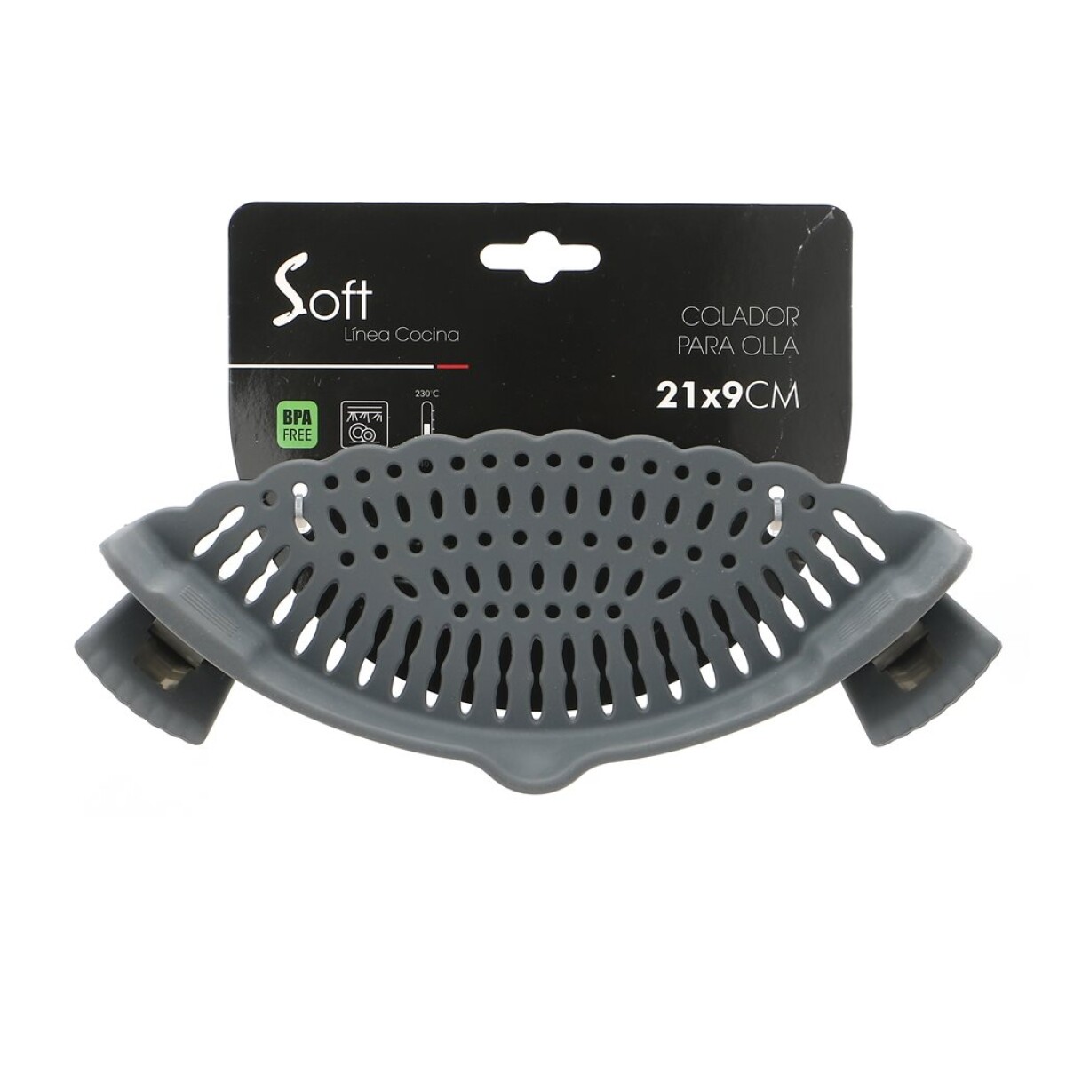 COLADOR SILICONA CON CLIP P/OLLA 21X9CM GRIS 