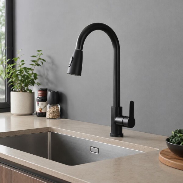 MEZCLADORA PARA MESADA DE ACERO NEGRO MATE - ROSETA EXTRAIBLE MEZCLADORA PARA MESADA DE ACERO NEGRO MATE - ROSETA EXTRAIBLE
