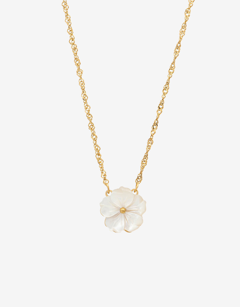 Cadena Corta con Dije Piedra Cadena Acero Con Dije Nácar - Dorado