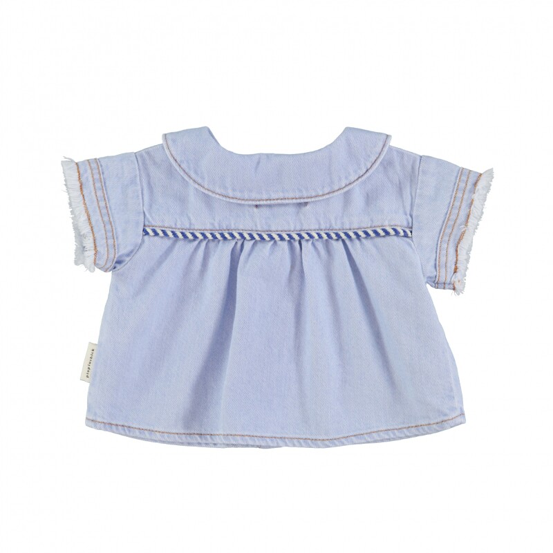 SS25.BM2502 Camisa Niños Jean De Manga Corta Con Cuello Volado Piupiuchick - 12 Meses
