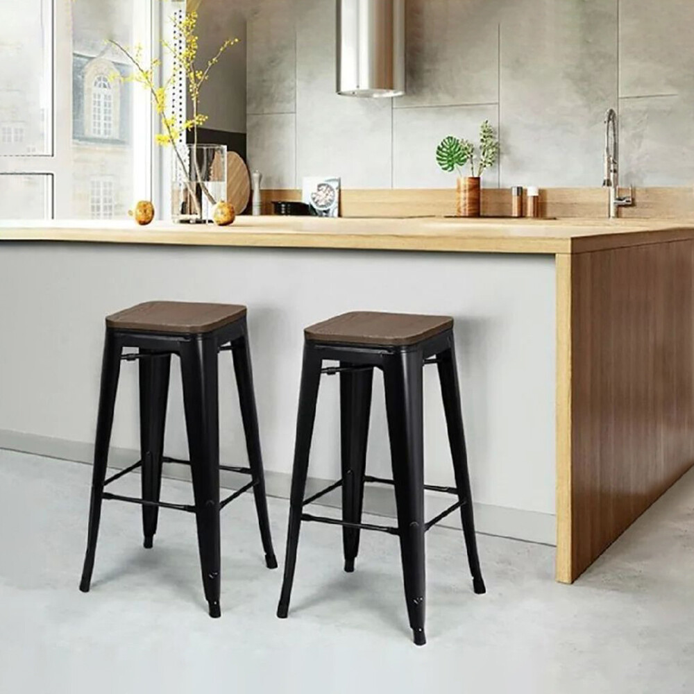 BANCO BAR CON MADERA TIPO TOLIX COLOR NEGRO Banco Bar Con Madera Tipo Tolix Color Negro