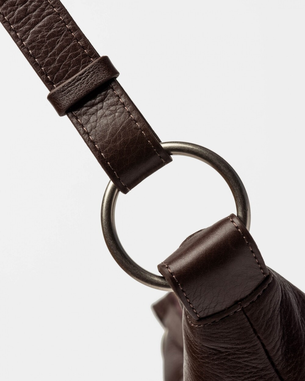 Bandolera Bambú En Cuero Satinado Marron