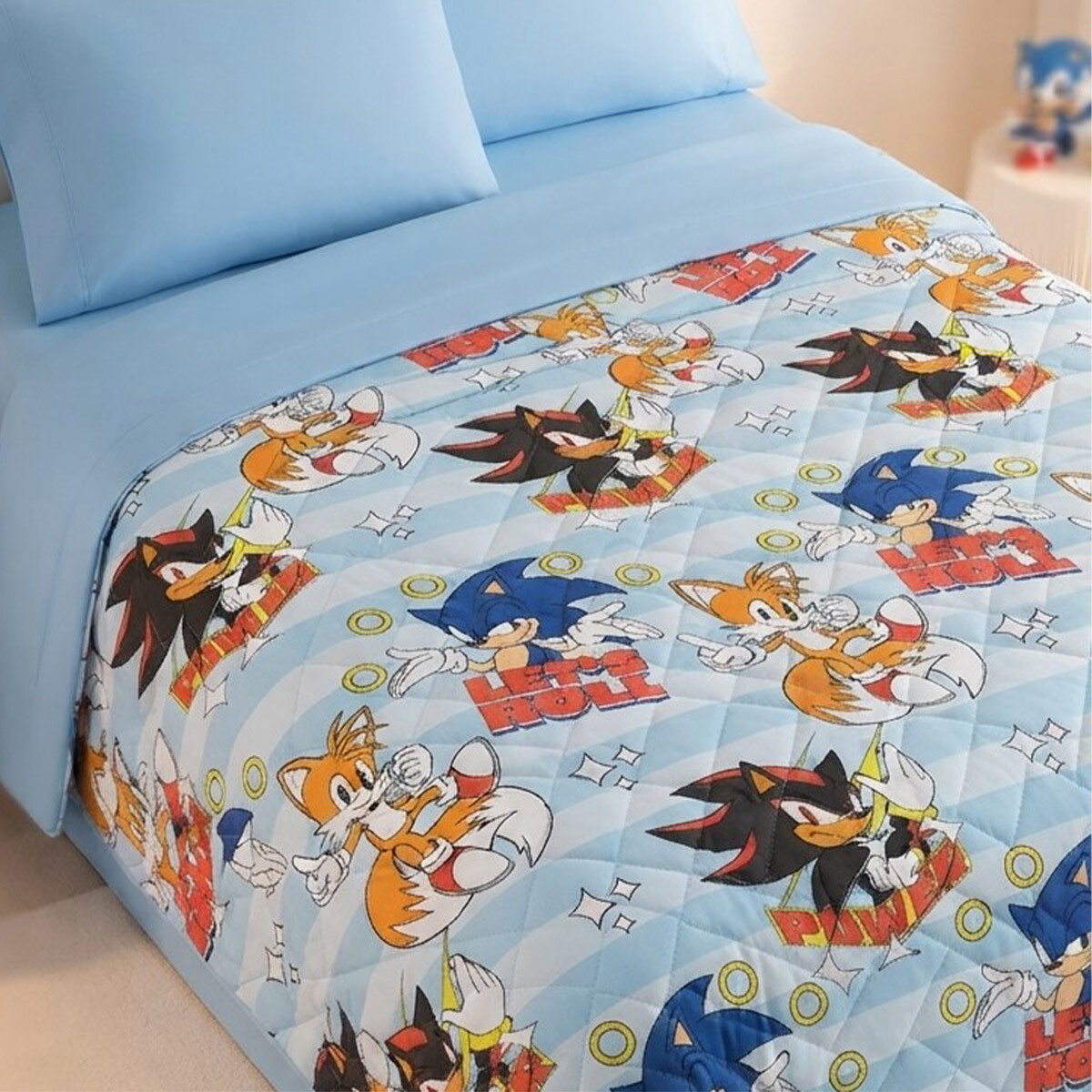Colcha Infantil Sonic 1 Plaza 100% Microfibra - CELESTE 