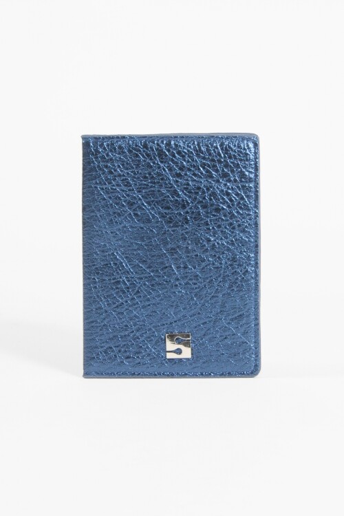 Cubre pasaporte metalizado azul