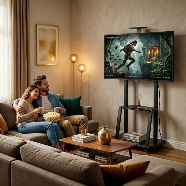 Soporte De Piso Para Tv Monitor 32 A 75 " Ruedas + Estante Color Negro