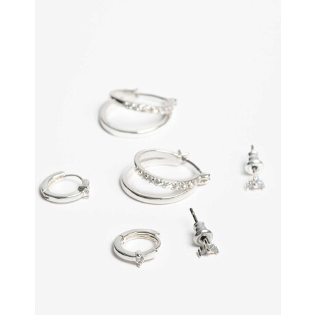 Set De Aros Cubic Zirconia Plateado