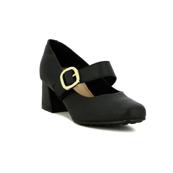 Modare Zapato De Dama Napa Taco Cuadrado Bajo Una Tira C/ Hebilla Negro