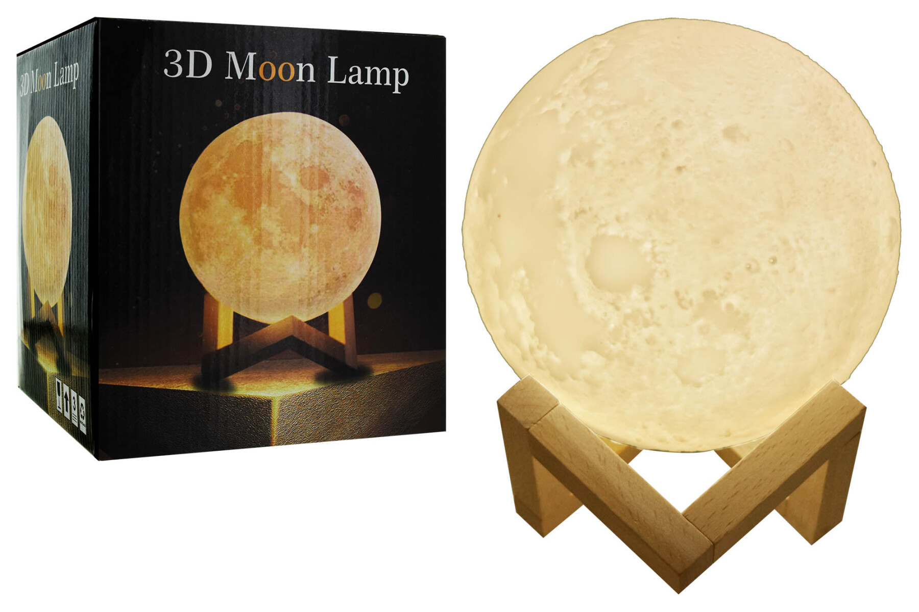 Lampara Luna 3D Realista Con Base de Madera - Katoa