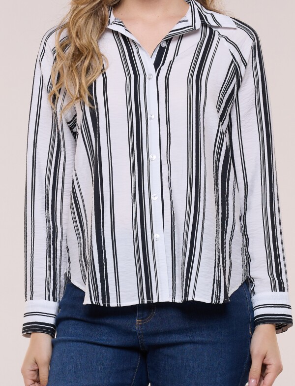 Camisa Rayada De Crepe Con Manga Raglán BLANCO/NEGRO