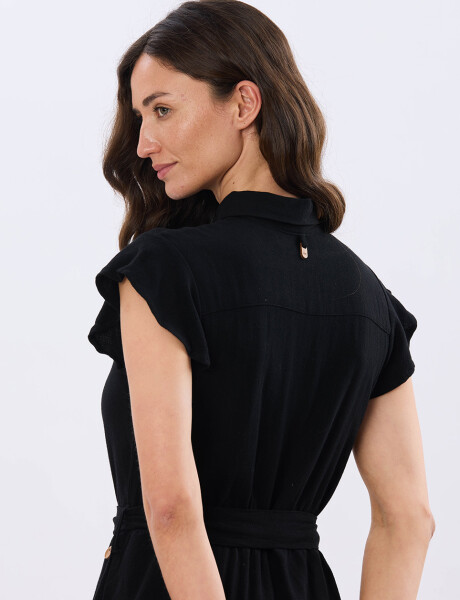 VESTIDO DE LINO CON VOLADOS Negro