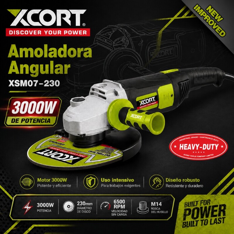 XCORT AMOLADORA ANGULAR INDUSTRIAL 6600RPM 3000W 230MM Xcort Amoladora Angular Industrial 6600rpm 3000w 230mm