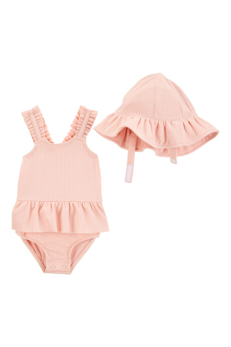 Set dos piezas, malla de baño y gorro, con protección UPF 50+, rosado Sin color