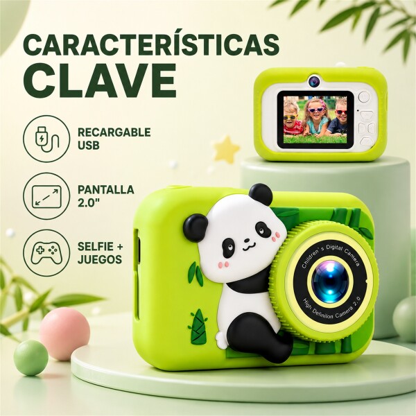 Cámara de Fotos Digital Infantil Panda Recargable VERDE