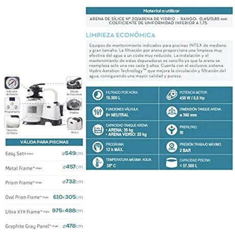 Bomba Intex Filtro De Arena Piscinas Intex 10500 L/h Bomba Intex Filtro De Arena Piscinas Intex 10500 L/h