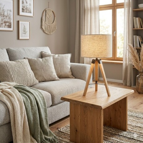 Portátil nórdica tela natural estilo trípode E27 70CM Portátil nórdica tela natural estilo trípode E27 70CM