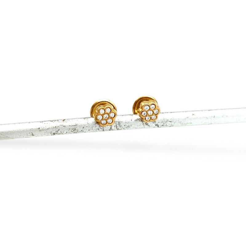 Caravanas Flor Zirconias de oro - Oro bajo -Zirconia - CA8173 conpiedra